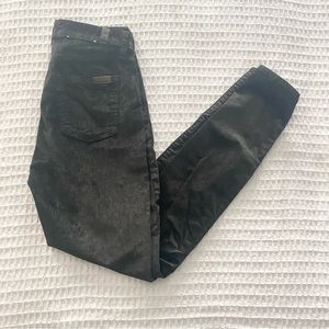 7 for all mankind dark olive green velour skinny jeans size 25